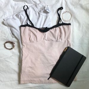 LACE CREAM POLKA DOT TANK TOP